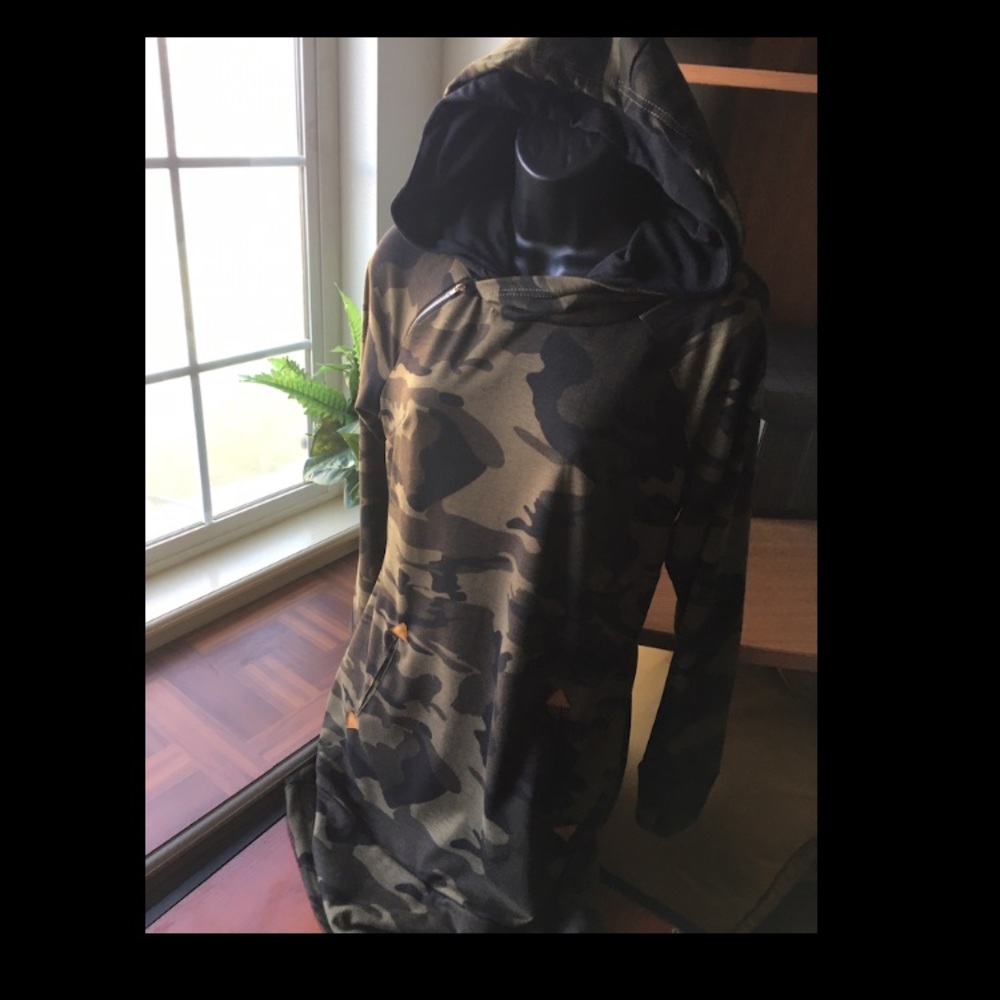 camo sweater dress with hood